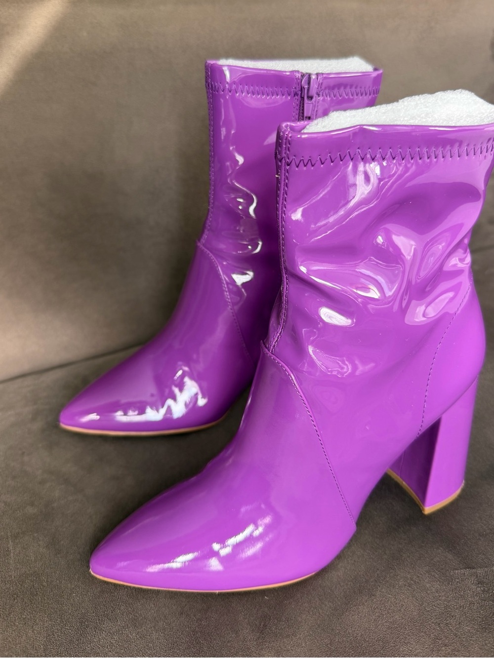 Purple Patent Mid-Calf Block Heel Boots - Women